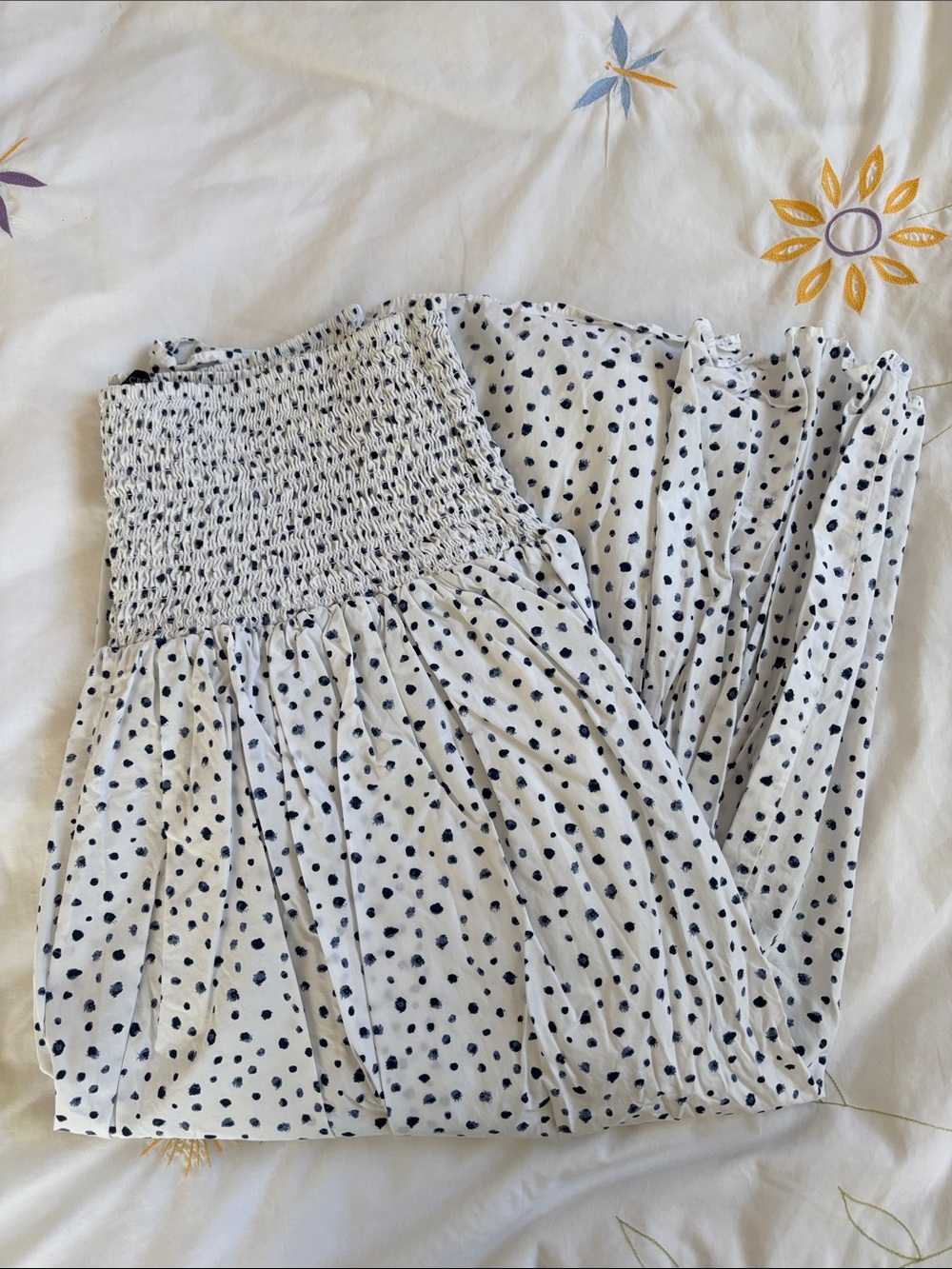 J. Crew White Maxi Skirt with Blue Polka Dots